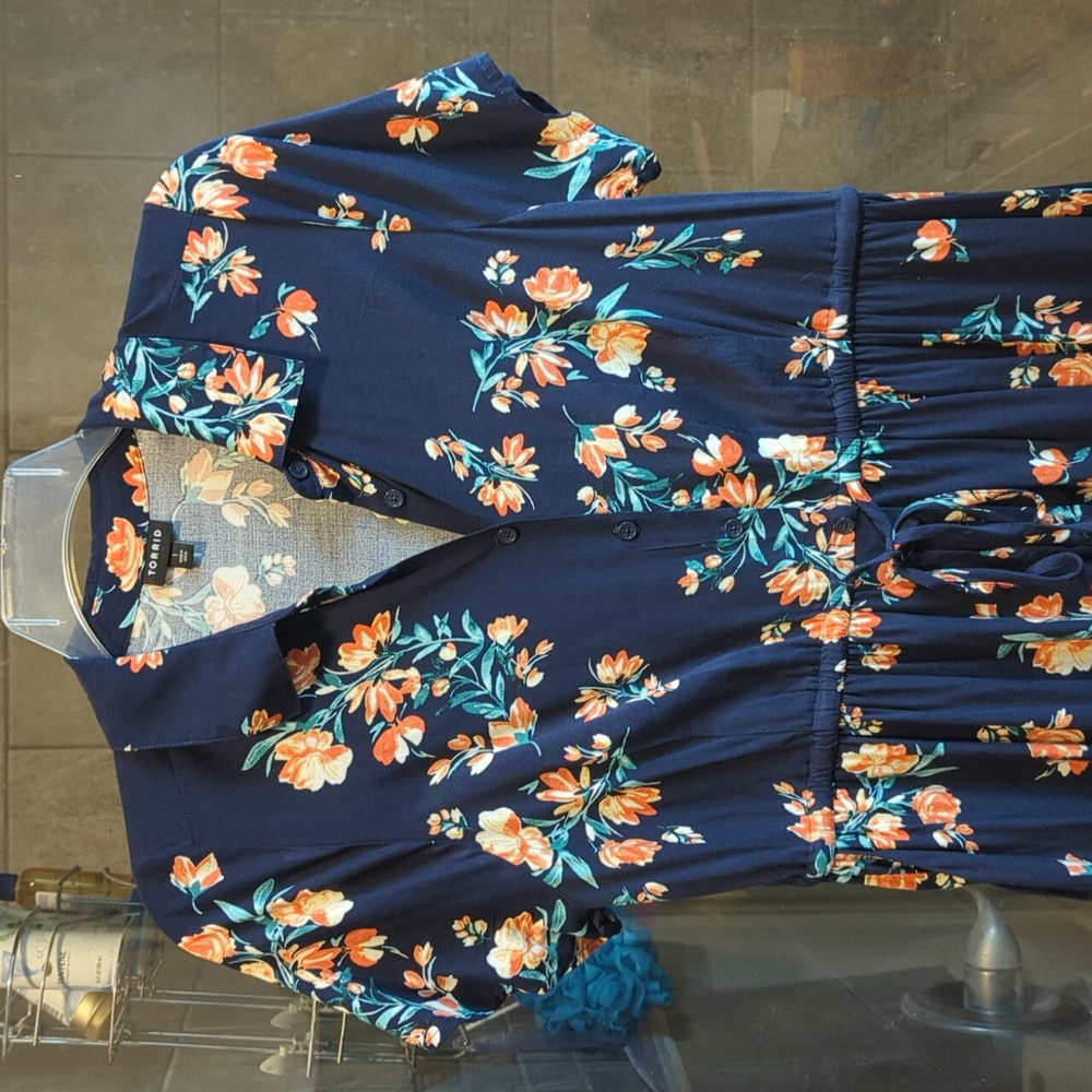 Torrid Navy Floral Shirt Dress - Picture 4 of 8